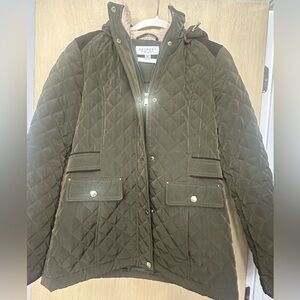 Laundry by Shelli Segal Los Angeles Medium Olive Green Hooded Quilted Fall Coat